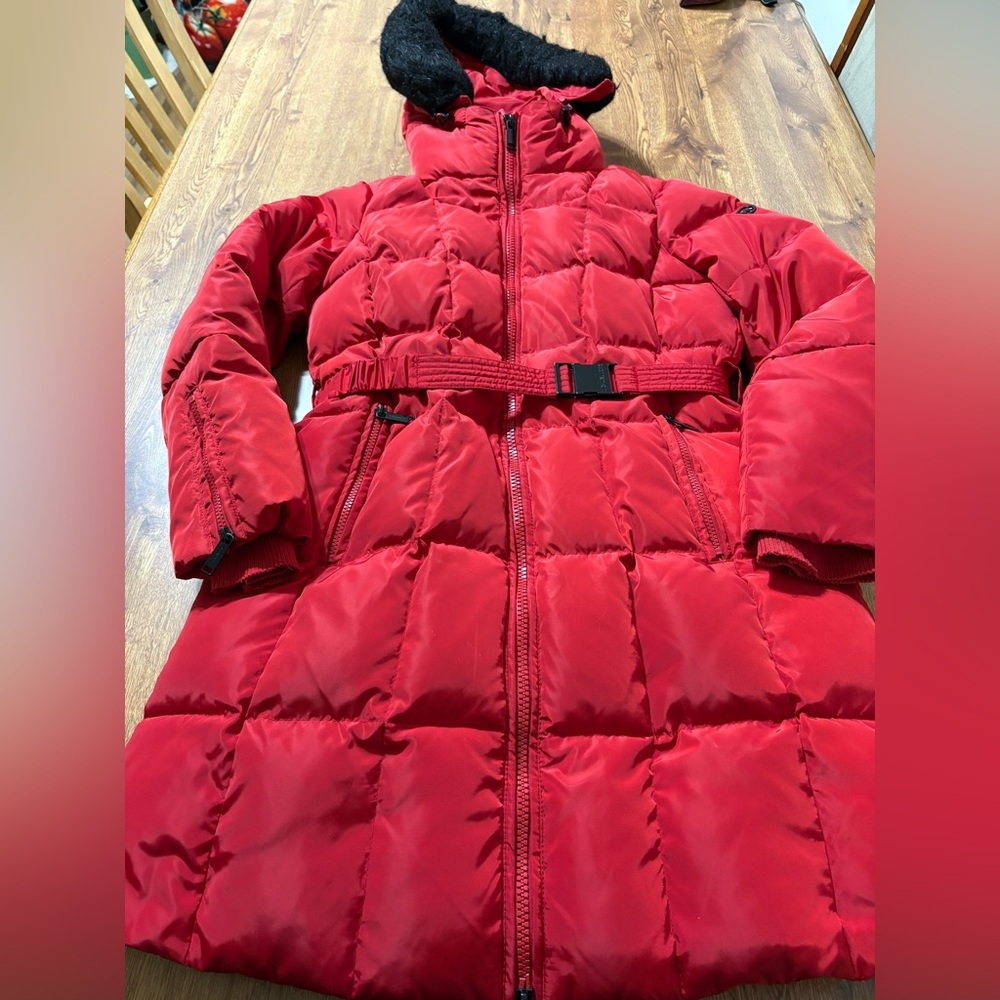 Michael Michael Kors Red Belted Long Puffer Coat Sz. Medium